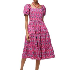 J.Crew Pink Floral Dress with Puff Sleeves